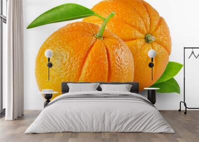 isolated oranges. two whole unpeeled oranges isolated on white background Wall mural