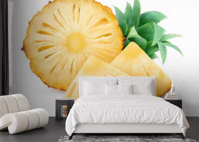 Isolated pineapple. Fresh pieces of unpeeled pineapple fruit isolated on white background with clipping path Wall mural