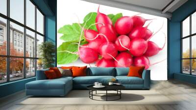 Isolated radishes. Bunch of fresh red radishes with leaves isolated on white background Wall mural