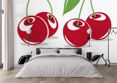 Vector cherries in color and black and white Wall mural