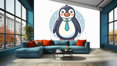 Adorable penguin character in a tie, blending business and fun in an illustrated twist on corporate imagery Wall mural