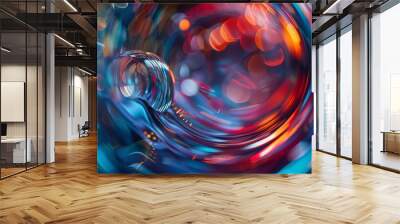 An image featuring dynamic circular light patterns in a vivid abstract scene, showcasing a captivating mix of glowing elements and rich colors, capturing attention immediately. Wall mural