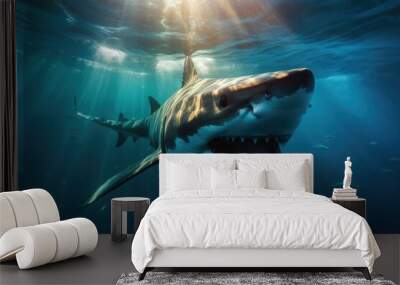 Big angry White shark in the ocean Generative AI Wall mural