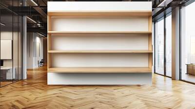 Empty wooden shelf hanging on white wall Wall mural