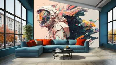 Generative AI pastel colour abstract shapes when combined together makes a astronaut Wall mural