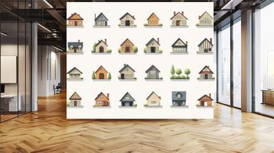 Simple monochrome house icon set Wall mural