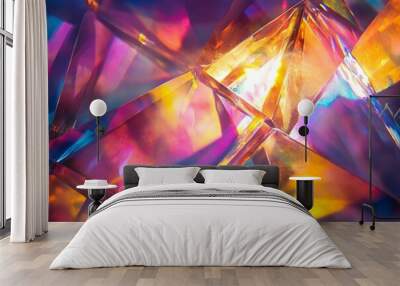 This image features abstract colorful prisms that create vibrant light patterns and reflections, offering a visually captivating experience with a spectrum of colors and angles. Wall mural