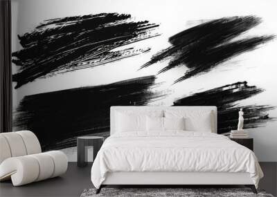 This image shows a collection of bold, abstract black paint strokes on a white background, showcasing a variety of textures and brush techniques used in modern art. Wall mural