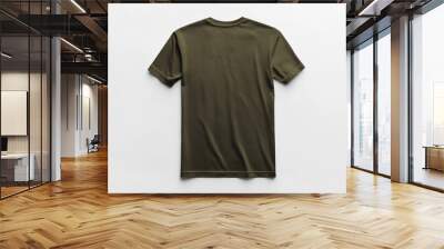 This image shows the back view of an olive green t-shirt against a white background, highlighting its simple and clean design, perfect for casual wear or promotional purposes. Wall mural