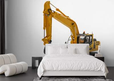  Yellow excavator   model with isolated on  a white background,Bucket lift up Wall mural