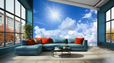 Blue sky with clouds and sun beautiful Wall mural