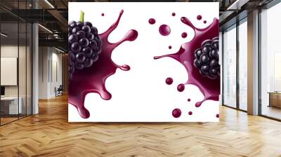 Illustration of blackberries with juice splashes, highlighting fresh and juicy fruit, perfect for food and beverage themes. Wall mural