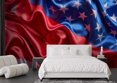 Waving American flag with vibrant red, white, and blue colors and stars, symbolizing patriotism and national pride, ideal for Independence Day and patriotic events Wall mural