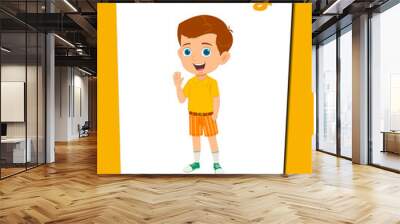 A cute boy cartoon character saying hello AKA Johny, little boy cartoon with black hair.  Wall mural