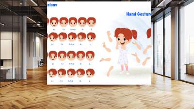 A cute little excited girl cartoon character creation set with lip sync and hand gesture. Excited girl cartoon character front and 1/3 standing pose Wall mural