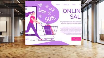 Shopping online on the site. Mobile app. The concept of marketing and digital marketing. Wall mural