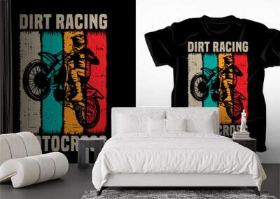 Dirt racing motocross typography with rider vintage t-shirt design Wall mural