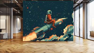 man riding rocket in space Wall mural