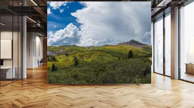 mountain tundra panorama with dirt road and dramatic lighting Wall mural