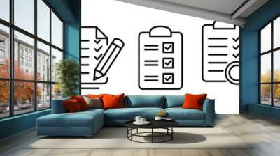 Evaluation thin line icon set. quality, survey, analysis, management data, inspection, checklist, review vector illustration eps 10. Wall mural