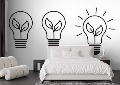 Light bulb with leaf eco icon outline set, Green Eco Energy Icon with leaf, vector combination of bulb. Wall mural