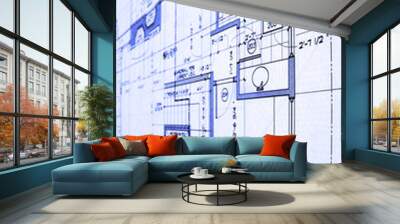 close up of blue prints from angle Wall mural