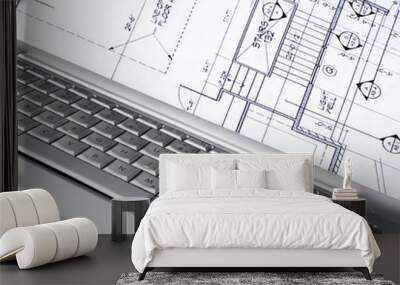 plans and laptop Wall mural