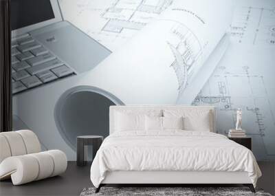 plans and laptop Wall mural