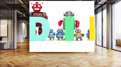 retro tin robot toys hold up the word CODING 7 Wall mural