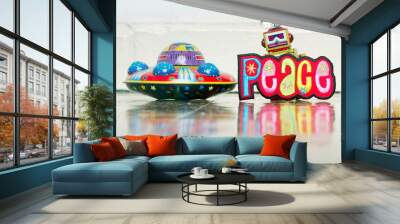 we come in pease retro robot and UFO  toys Wall mural