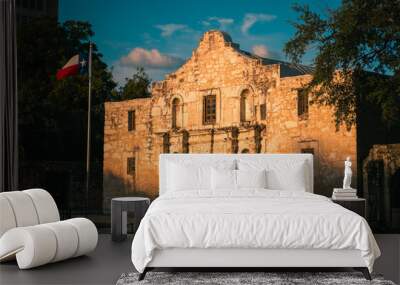 The Alamo in San Antonio Texas during golden sunset. Historic Texas Mission and battle site in the Texas Revolution against Mexico Wall mural