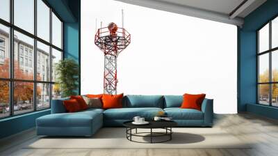 red communication tower against a bright white sky with lots of copy space Wall mural