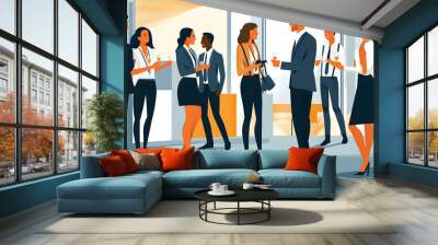 A Business Casual Dress Code for an Office Event - An illustration of employees attending an office event, dressed in business casual attire, mingling and networking Wall mural