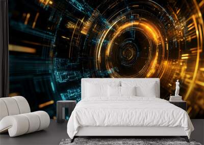 Abstract high-tech background with 3D digital elements. illustration Wall mural