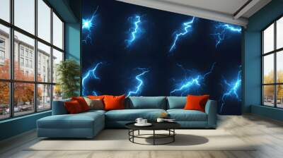 Cartoon lightning animation. Animated frames of electric strike, magic electricity hit and thunderbolt effect vector illustration set. Game asset collection of blue glowing storm bolts Wall mural