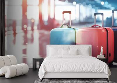 luggage suitcases at the airport wide banner with area for vacations and holiday travel concepts -  Wall mural