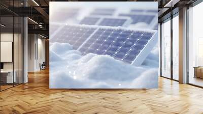 Solar Panels in Snowy Conditions - A detailed image showing solar panels operating efficiently despite being covered with a light layer of snow Wall mural