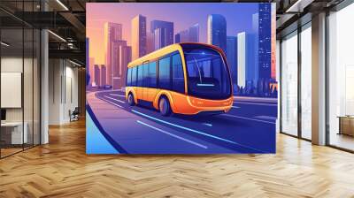 Unmanned public transport banner featuring a driverless bus concept illustration  - Wall mural