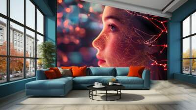 Woman's brain neural pathways and nerves related to polyvagal theroy. Generative AI. Wall mural