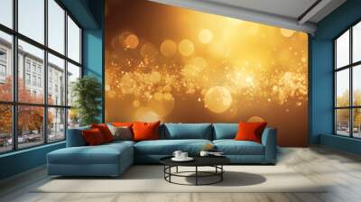 Gold glitters background. shimmering blur spot lights Bokeh Shiny gold light background texture. Wall mural