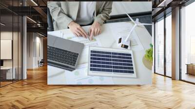 Solar panels green energy Business man working  green eco friendly office business creative idea Planing Bio economy for business eco friendly professional Engineer sustainable electricity Wall mural