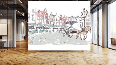 antient city center european Netherlands vector sketch illustration Wall mural