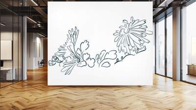 chrysanthemum flower plant vector illustration japanese chinese ink line sketch style Wall mural