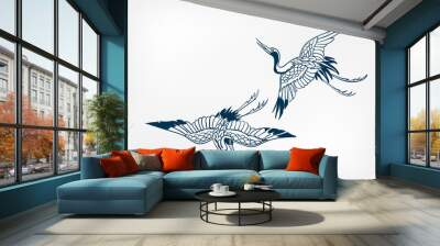 crane japanese vector sketch illustration engraved chinese Wall mural