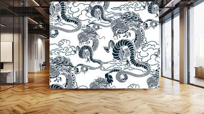 dragon card kimono japanese chinese vector design vector sketch illustration japanese chinese oriental line art Wall mural