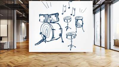 drum set sketch vector illustration isolated design element Wall mural