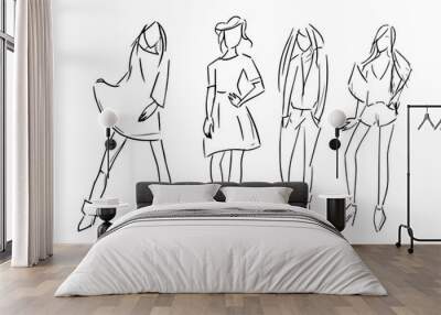 fashion girl set vector sketch illustration isolated Wall mural