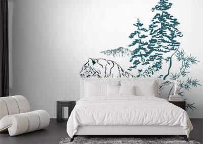 japanese chinese vector design tiger card nature Wall mural