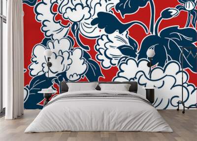 japanese traditional vector illustration peony pattern seamless Wall mural