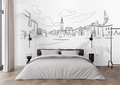 Lille France Europe vector sketch city illustration line art Wall mural